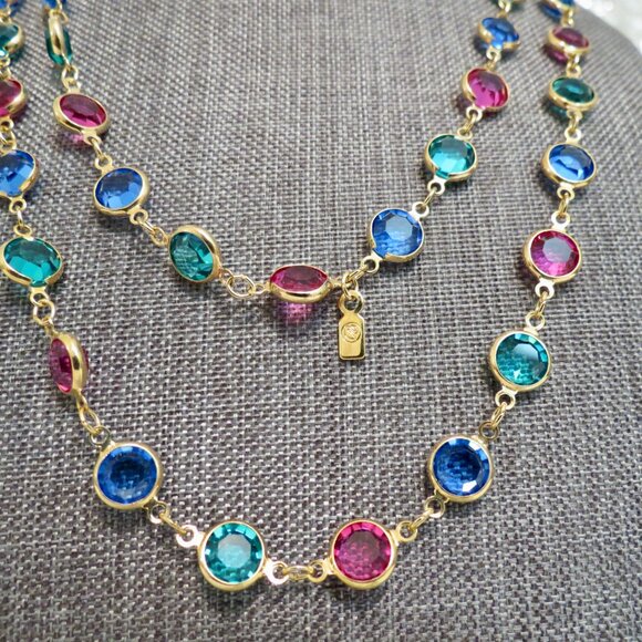 SWAROVSKI 36" Gold Tone Bezel Set Multicolor Crystal Long Necklace - Picture 5 of 7